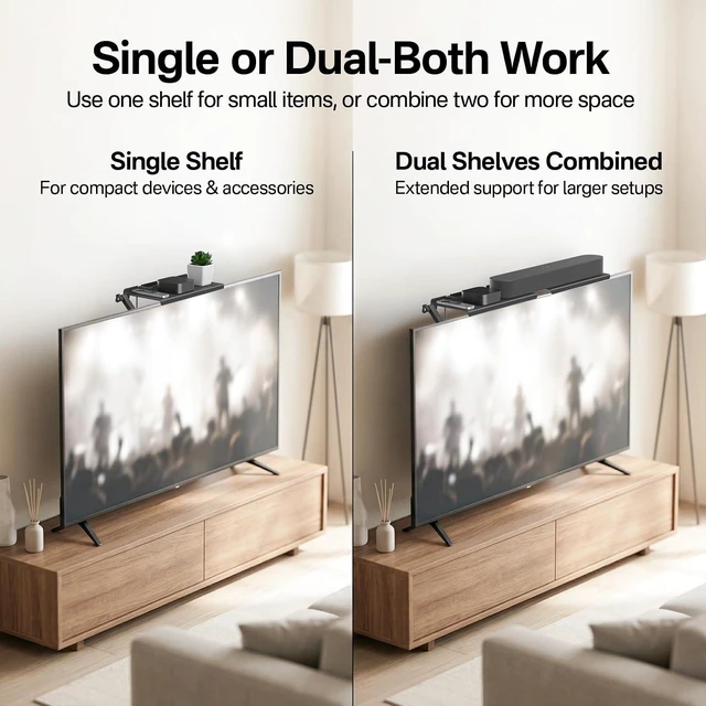 Alt view image 13 of 14 - No Drill Sound Bar Mount Top of TV Universal TV Top Shelf for Small Soundbars Up to 15 Lbs, Floating Sound Bar Shelf Above TV, Fits for Samsung, Sony, LG, Vizio & More Soundbar TV Mount Bracket