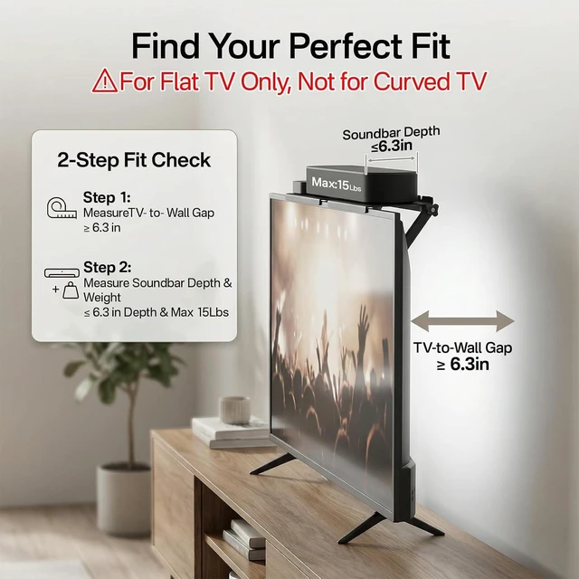 Alt view image 9 of 14 - No Drill Sound Bar Mount Top of TV Universal TV Top Shelf for Small Soundbars Up to 15 Lbs, Floating Sound Bar Shelf Above TV, Fits for Samsung, Sony, LG, Vizio & More Soundbar TV Mount Bracket