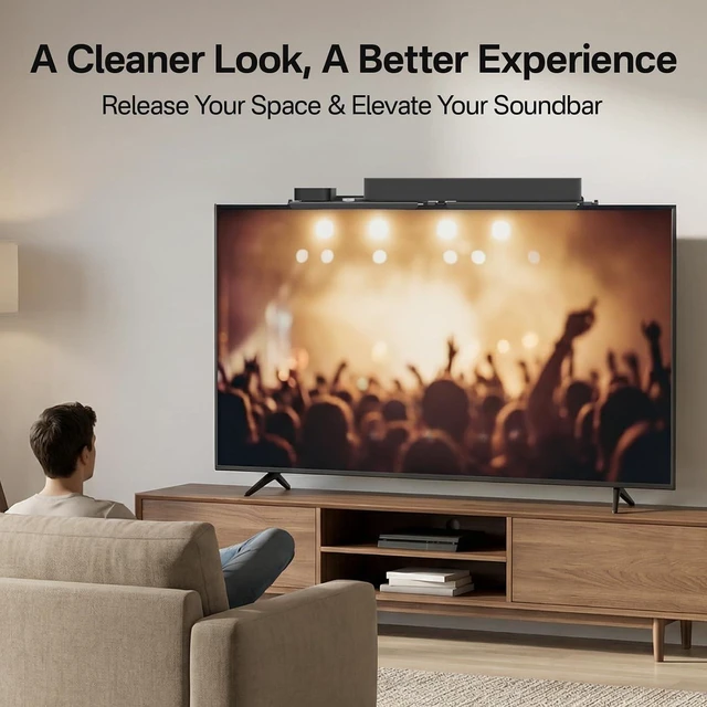 Alt view image 14 of 14 - No Drill Sound Bar Mount Top of TV Universal TV Top Shelf for Small Soundbars Up to 15 Lbs, Floating Sound Bar Shelf Above TV, Fits for Samsung, Sony, LG, Vizio & More Soundbar TV Mount Bracket