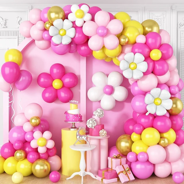 Alt view image 8 of 14 - Yellow Pink Balloon Garland, Daisy Balloon Arch with Metallic Gold Party Flower Balloons For Birthday Baby Shower Wedding Groovy Theme Decorations