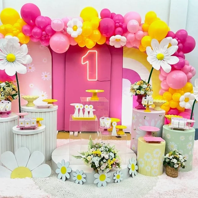 Alt view image 10 of 14 - Yellow Pink Balloon Garland, Daisy Balloon Arch with Metallic Gold Party Flower Balloons For Birthday Baby Shower Wedding Groovy Theme Decorations