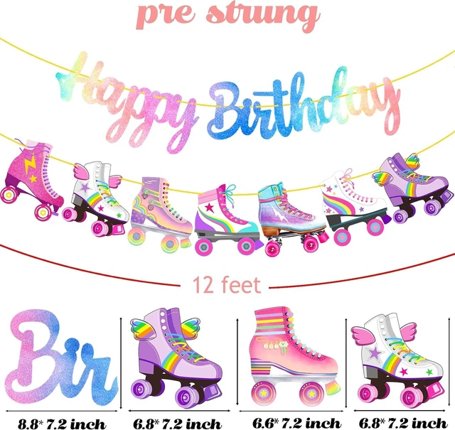 Alt view image 10 of 14 - Roller Skating Birthday Party Banner Roller Skating Party Decorations Neon Rainbow Glitter Skate Happy Birthday Banner for Roller Skater Themed Party Baby Shower Supplies