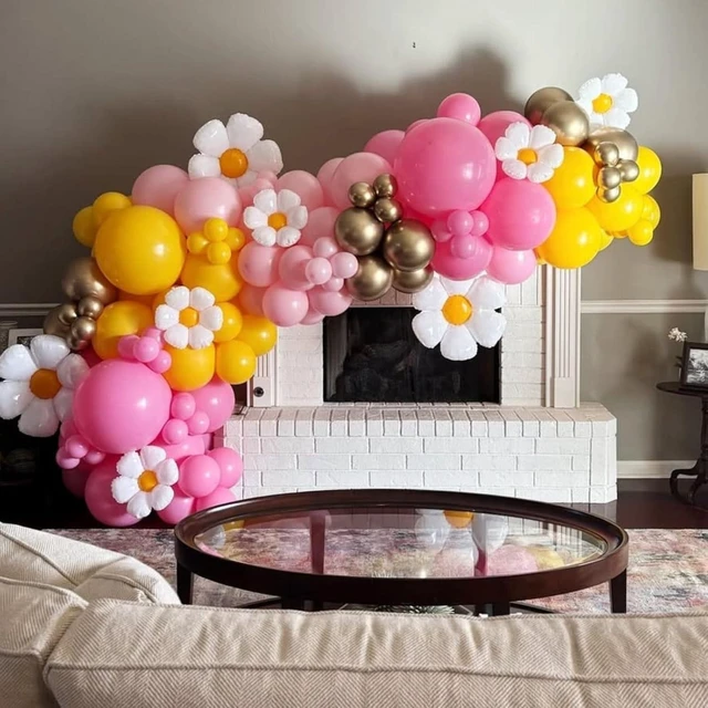 Alt view image 11 of 14 - Yellow Pink Balloon Garland, Daisy Balloon Arch with Metallic Gold Party Flower Balloons For Birthday Baby Shower Wedding Groovy Theme Decorations