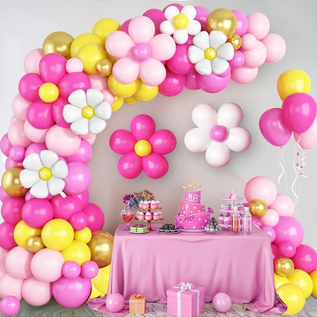 Alt view image 14 of 14 - Yellow Pink Balloon Garland, Daisy Balloon Arch with Metallic Gold Party Flower Balloons For Birthday Baby Shower Wedding Groovy Theme Decorations
