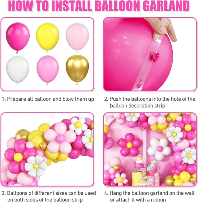 Alt view image 13 of 14 - Yellow Pink Balloon Garland, Daisy Balloon Arch with Metallic Gold Party Flower Balloons For Birthday Baby Shower Wedding Groovy Theme Decorations