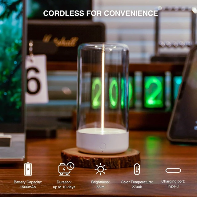 Alt view image 8 of 12 - AUGE LIGHT Mini Minimalist Cordless Table Lamp, Rechargeable Ambient Light, White