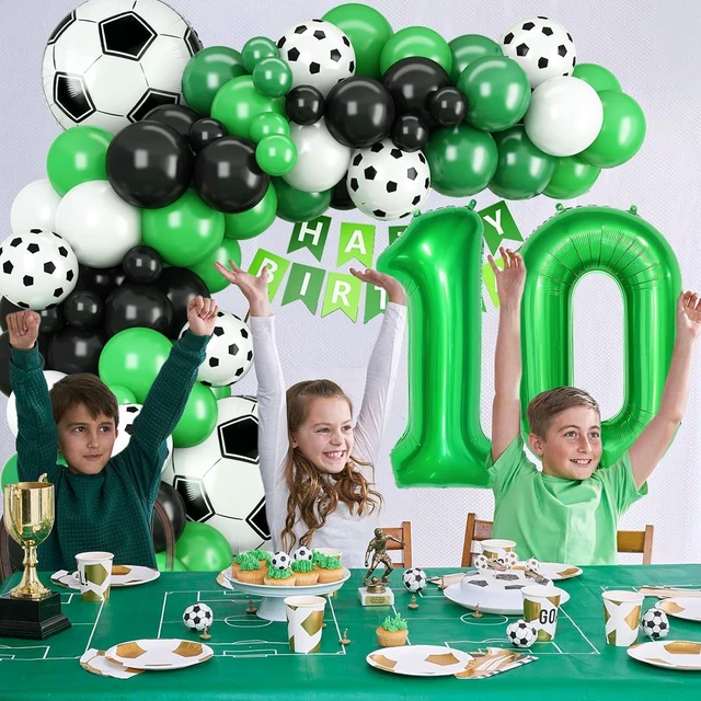 Alt view image 11 of 14 - 10th Birthday Soccer Balloon Arch,10th Soccer Garland Kit with Green Number 10 Balloon Football Balloons for Boys Kids 10 Birthday Party Decorations