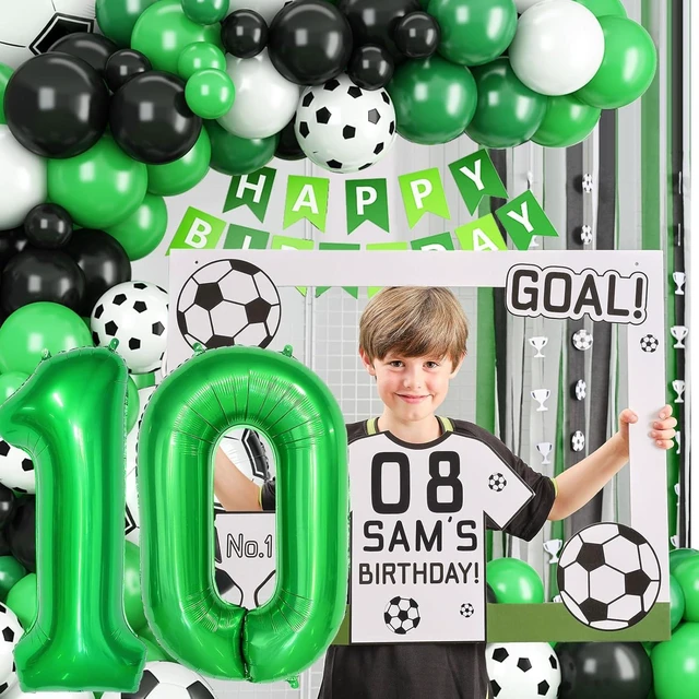 Alt view image 13 of 14 - 10th Birthday Soccer Balloon Arch,10th Soccer Garland Kit with Green Number 10 Balloon Football Balloons for Boys Kids 10 Birthday Party Decorations