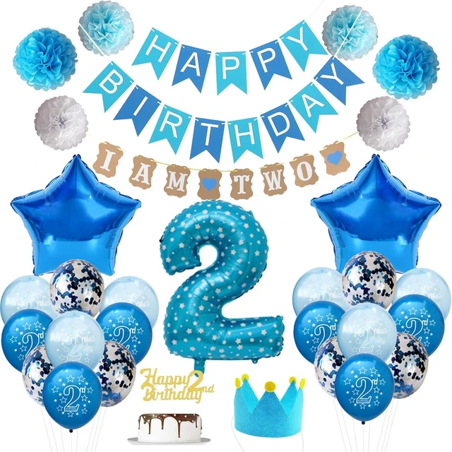 Alt view image 8 of 14 - 2nd Birthday Decorations Blue Princes 2nd Birthday Party Decorations, Blue 2 Year Old Birthday Party Supplies