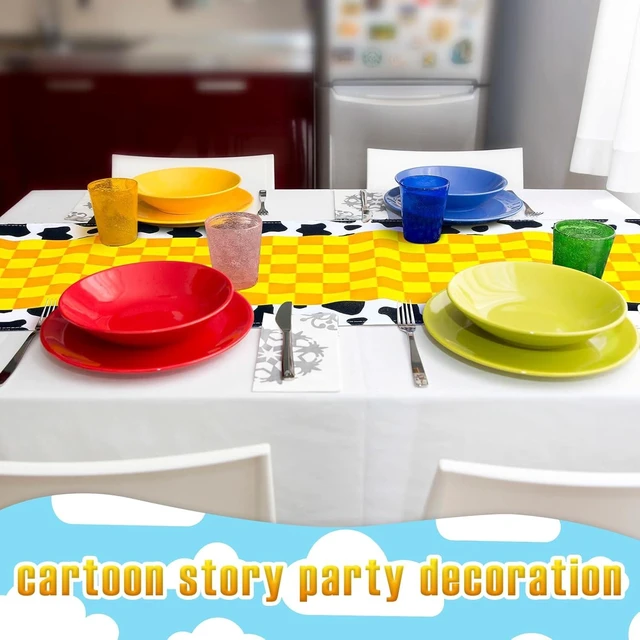 Alt view image 10 of 14 - 2 Pcs Cartoon Table Runner Cartoon Birthday Party Supplies 1.08 x 6 ft Linen Table Cover Supplies for Birthday Party Decorations (Classic)
