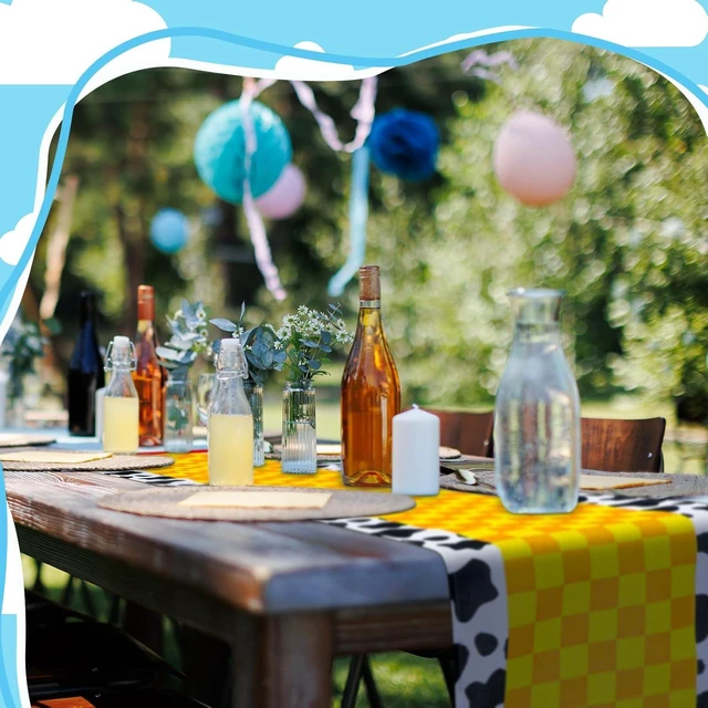 Alt view image 13 of 14 - 2 Pcs Cartoon Table Runner Cartoon Birthday Party Supplies 1.08 x 6 ft Linen Table Cover Supplies for Birthday Party Decorations (Classic)