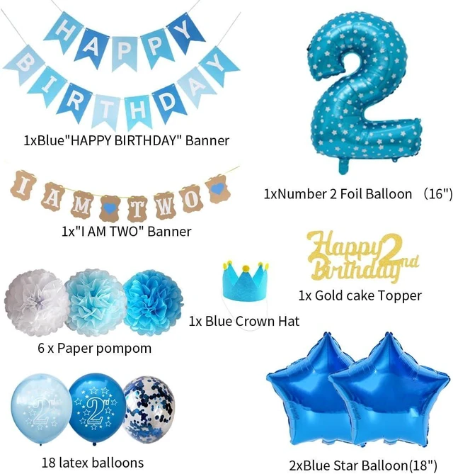 Alt view image 14 of 14 - 2nd Birthday Decorations Blue Princes 2nd Birthday Party Decorations, Blue 2 Year Old Birthday Party Supplies