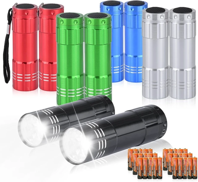 Alt view image 8 of 14 - 10 Pack of Flashlights 9 LED Mini Aluminum Flashlight Bulk with Lanyard 30 AAA Batteries Included Assorted Colors Handheld Flashlights for Hurricane Supplies Camping, Night Reading, Cycling