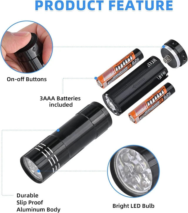 Alt view image 9 of 14 - 10 Pack of Flashlights 9 LED Mini Aluminum Flashlight Bulk with Lanyard 30 AAA Batteries Included Assorted Colors Handheld Flashlights for Hurricane Supplies Camping, Night Reading, Cycling