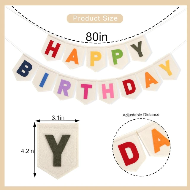 Alt view image 9 of 14 - Colorful Happy Birthday Banner - Rainbow Birthday Party Decorations,Bohemian Felt Happy Banner,Colorful Felt Garland Photo Backdrop,Boho Rainbow Party Wall Hanging Decorations