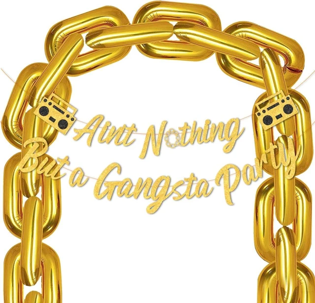 Alt view image 7 of 12 - Hip Hop Party Decorations, Glitter Ain't Nothing But a Gangsta Banner Jumbo Chain Balloons, Hippie Retro Disco Theme 70s 80s 90s Birthday Party Decor