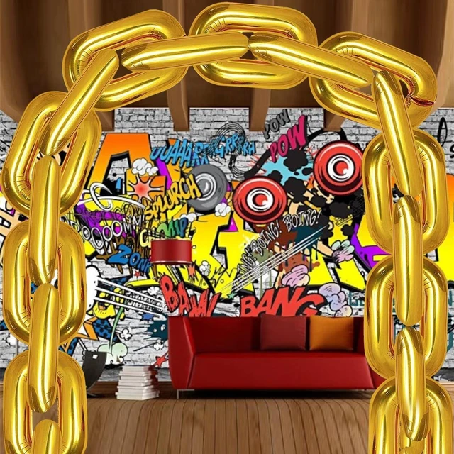 Alt view image 9 of 12 - Hip Hop Party Decorations, Glitter Ain't Nothing But a Gangsta Banner Jumbo Chain Balloons, Hippie Retro Disco Theme 70s 80s 90s Birthday Party Decor