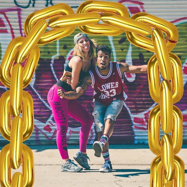Alt view image 10 of 12 - Hip Hop Party Decorations, Glitter Ain't Nothing But a Gangsta Banner Jumbo Chain Balloons, Hippie Retro Disco Theme 70s 80s 90s Birthday Party Decor