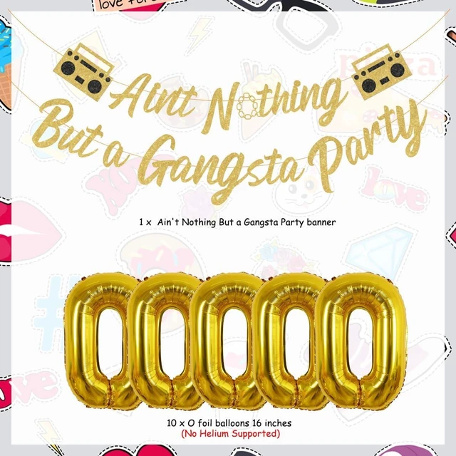 Alt view image 11 of 12 - Hip Hop Party Decorations, Glitter Ain't Nothing But a Gangsta Banner Jumbo Chain Balloons, Hippie Retro Disco Theme 70s 80s 90s Birthday Party Decor