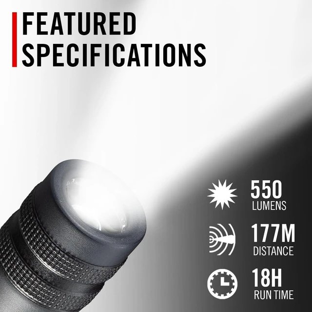 Alt view image 9 of 14 - Coast GX10 550 Lumen Compact & Waterproof Dual Power LED Flashlight with Grip-Textured Handle, 4 Light Modes, Twist Focus & Pure Beam® Technology