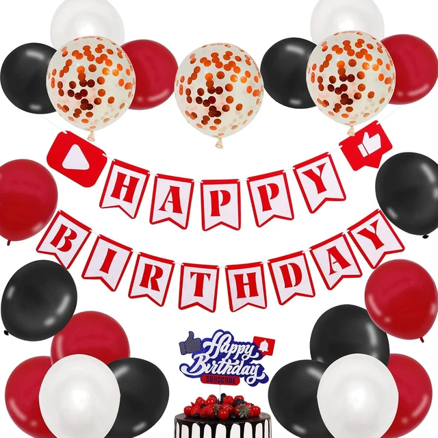 Alt view image 7 of 12 - YouTube Themed Party Supplies, YouTube Inspired Birthday Banner Social Media Cake Topper for Subscribe Play Video Theme Birthday Party Decorations