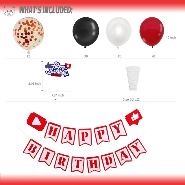 Alt view image 8 of 12 - YouTube Themed Party Supplies, YouTube Inspired Birthday Banner Social Media Cake Topper for Subscribe Play Video Theme Birthday Party Decorations