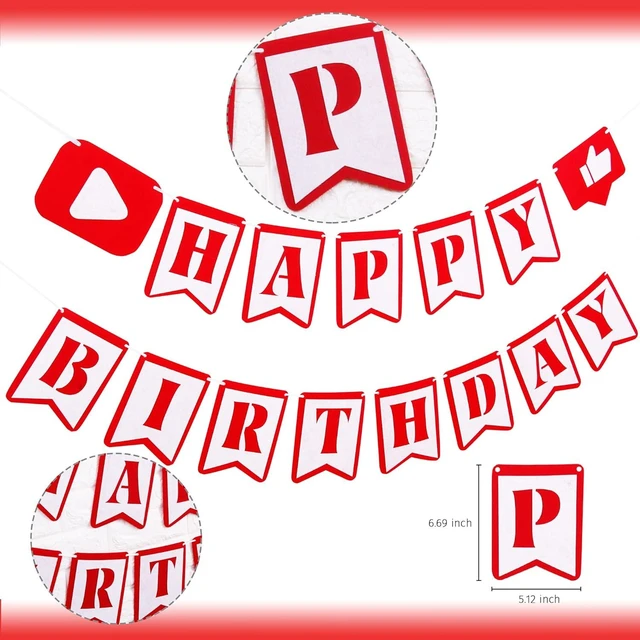 Alt view image 9 of 12 - YouTube Themed Party Supplies, YouTube Inspired Birthday Banner Social Media Cake Topper for Subscribe Play Video Theme Birthday Party Decorations
