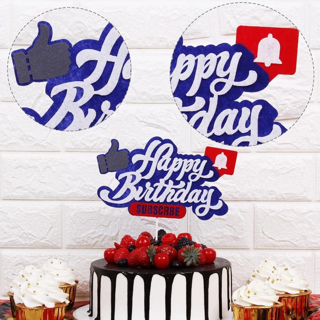 Alt view image 10 of 12 - YouTube Themed Party Supplies, YouTube Inspired Birthday Banner Social Media Cake Topper for Subscribe Play Video Theme Birthday Party Decorations