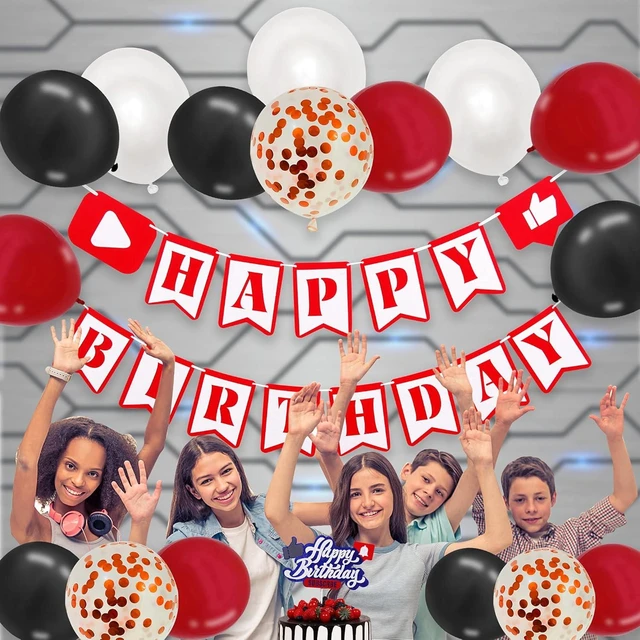 Alt view image 11 of 12 - YouTube Themed Party Supplies, YouTube Inspired Birthday Banner Social Media Cake Topper for Subscribe Play Video Theme Birthday Party Decorations