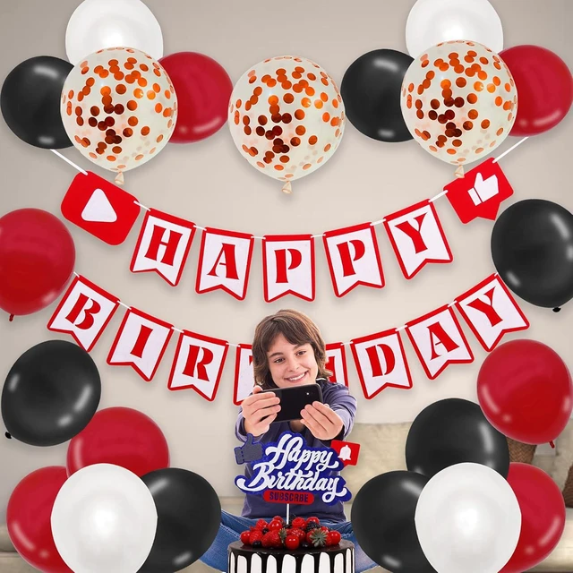 Alt view image 12 of 12 - YouTube Themed Party Supplies, YouTube Inspired Birthday Banner Social Media Cake Topper for Subscribe Play Video Theme Birthday Party Decorations