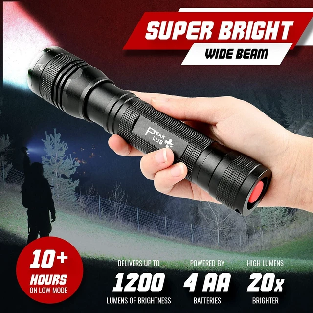 Alt view image 8 of 14 - PeakPlus High Powered LED Flashlight LFX2000, Brightest High Lumen Light with 5 Modes, Zoomable and Water Resistant, Best Flashlights for Camping, Dog Walking and Emergency