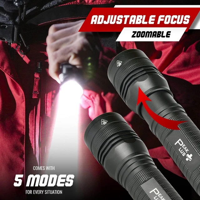 Alt view image 11 of 14 - PeakPlus High Powered LED Flashlight LFX2000, Brightest High Lumen Light with 5 Modes, Zoomable and Water Resistant, Best Flashlights for Camping, Dog Walking and Emergency
