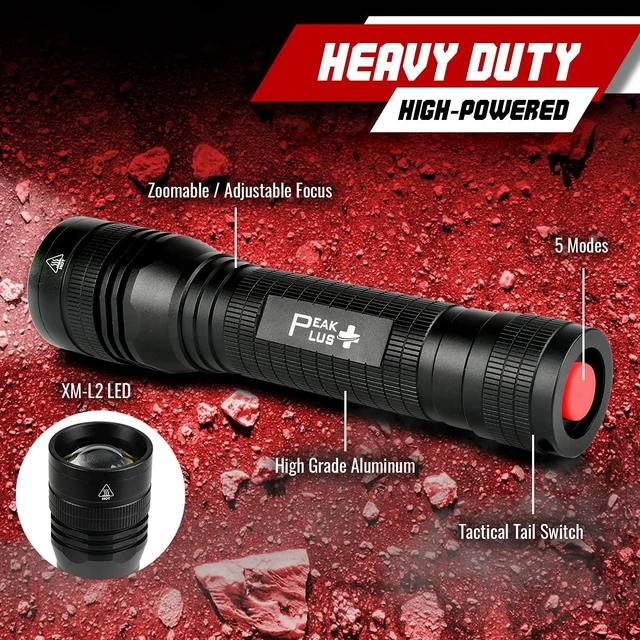 Alt view image 9 of 14 - PeakPlus High Powered LED Flashlight LFX2000, Brightest High Lumen Light with 5 Modes, Zoomable and Water Resistant, Best Flashlights for Camping, Dog Walking and Emergency