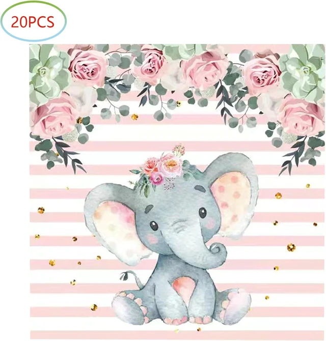 Alt view image 8 of 10 - HJFZLY Elephant Baby Shower, Pink Elephant Birthday Party Supplies, 20 Plates and 20 Napkins, Elephant Theme Birthday Party Decoration for Girl
