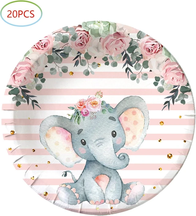 Alt view image 9 of 10 - HJFZLY Elephant Baby Shower, Pink Elephant Birthday Party Supplies, 20 Plates and 20 Napkins, Elephant Theme Birthday Party Decoration for Girl