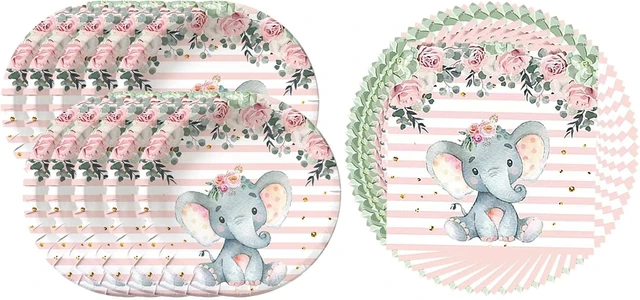 Alt view image 10 of 10 - HJFZLY Elephant Baby Shower, Pink Elephant Birthday Party Supplies, 20 Plates and 20 Napkins, Elephant Theme Birthday Party Decoration for Girl