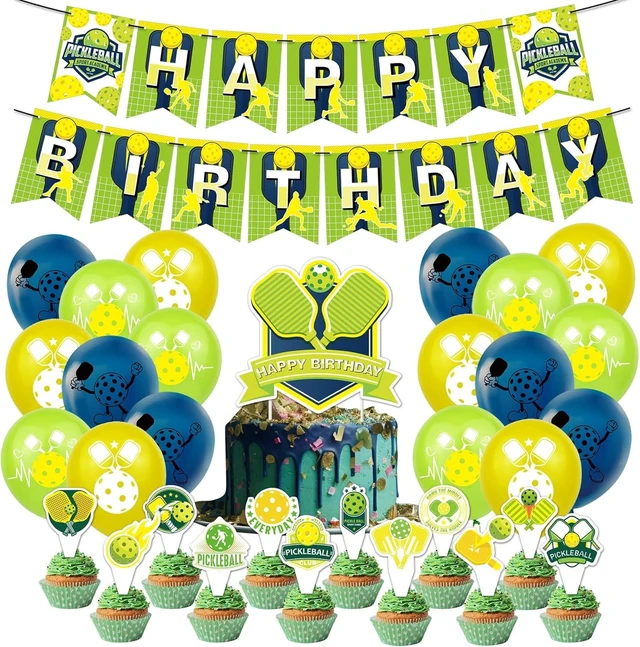 Alt view image 8 of 14 - Pickleball Party Decorations Pickleball Birthday Party Supplies Includes Pickleball Birthday Banner Cake Topper Cupcake Toppers Balloons for Pickleball Birthday Decorations Party Favors