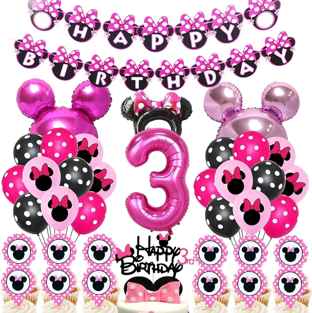 Alt view image 8 of 14 - 50pcs Pink Mouse Birthday Decorations 3 year old Girl Birthday Party Supplies Balloons Cake Topper Cupcake Topper