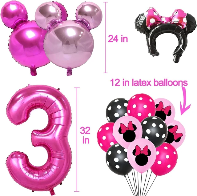 Alt view image 9 of 14 - 50pcs Pink Mouse Birthday Decorations 3 year old Girl Birthday Party Supplies Balloons Cake Topper Cupcake Topper