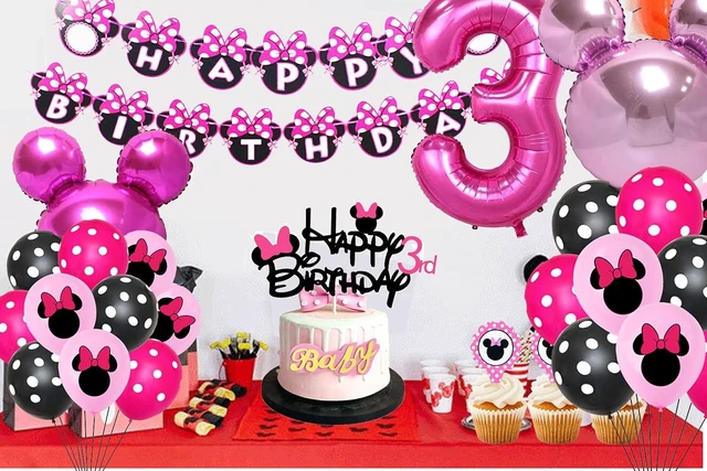 Alt view image 11 of 14 - 50pcs Pink Mouse Birthday Decorations 3 year old Girl Birthday Party Supplies Balloons Cake Topper Cupcake Topper