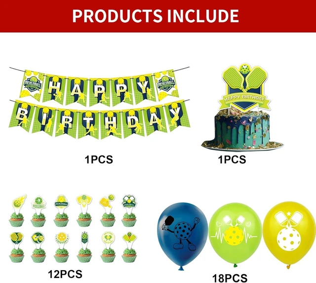 Alt view image 13 of 14 - Pickleball Party Decorations Pickleball Birthday Party Supplies Includes Pickleball Birthday Banner Cake Topper Cupcake Toppers Balloons for Pickleball Birthday Decorations Party Favors
