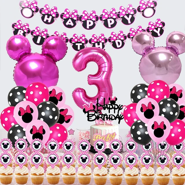 Alt view image 10 of 14 - 50pcs Pink Mouse Birthday Decorations 3 year old Girl Birthday Party Supplies Balloons Cake Topper Cupcake Topper