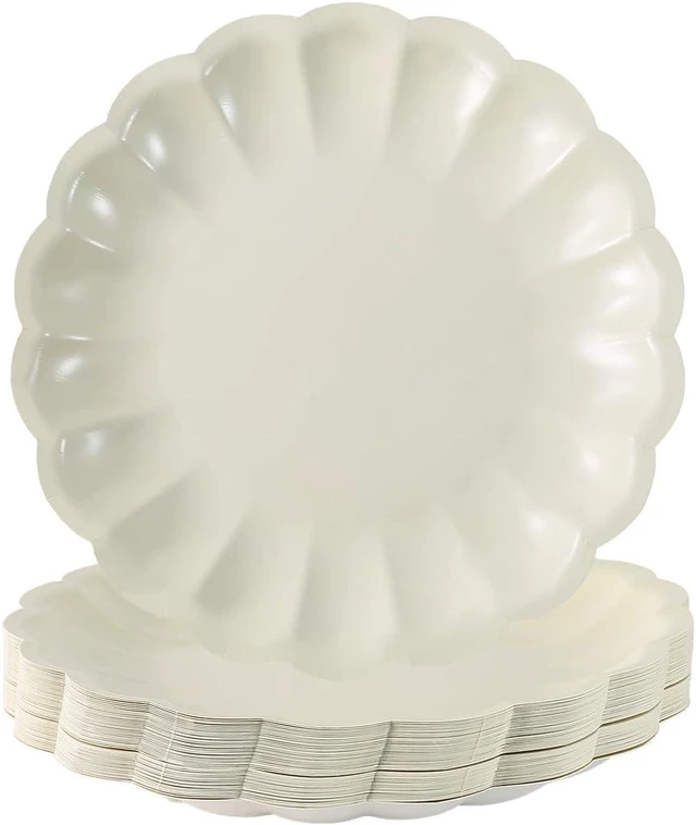 Alt view image 8 of 14 - BHHQHH 50Pcs Disposable Scalloped Paper Plates Shell Edge Dinner Paper Plates for Wedding Baby Shower Birthday Party Bridal Party Supplies(9 Inch)
