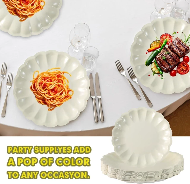 Alt view image 12 of 14 - BHHQHH 50Pcs Disposable Scalloped Paper Plates Shell Edge Dinner Paper Plates for Wedding Baby Shower Birthday Party Bridal Party Supplies(9 Inch)
