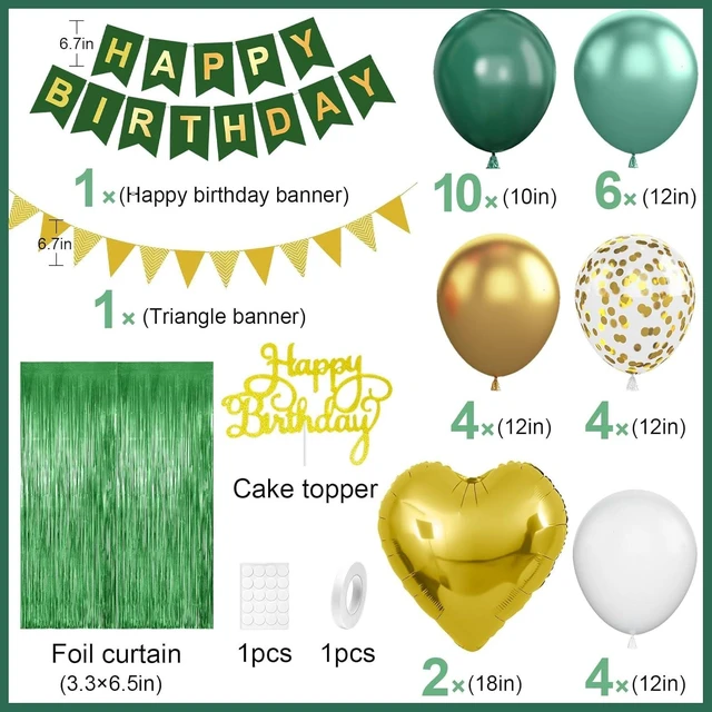 Alt view image 9 of 14 - Green Birthday Decorations,Happy Birthday Banner Emerald Green and Gold Balloons Fringe Curtain Heart Foil Balloons for Women Men Party Decor