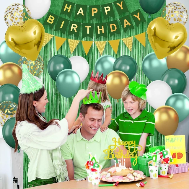 Alt view image 11 of 14 - Green Birthday Decorations,Happy Birthday Banner Emerald Green and Gold Balloons Fringe Curtain Heart Foil Balloons for Women Men Party Decor