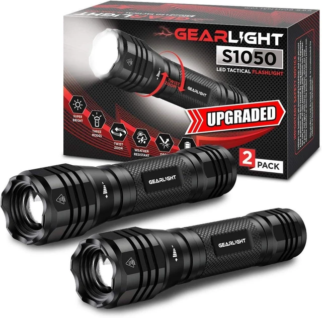 Alt view image 8 of 14 - GearLight S1050 LED Flashlight High Lumens - for Camping, Hiking, Dog Walking - Powerful Emergency Flashlights with 3 Modes for Outdoor Use - Bright Flashlight - 2 Pack, (Batteries Not Included)