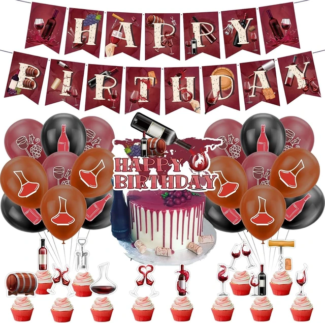 Alt view image 8 of 14 - Red Wine Party Decorations Birthday Decorations Includes Red Wine Happy Birthday Banner Cake Topper Cupcake Toppers Balloons for Wine Party Supplies Men Women Birthday Party