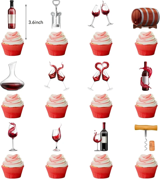 Alt view image 12 of 14 - Red Wine Party Decorations Birthday Decorations Includes Red Wine Happy Birthday Banner Cake Topper Cupcake Toppers Balloons for Wine Party Supplies Men Women Birthday Party