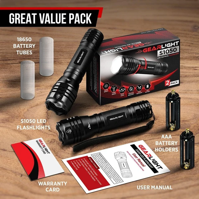 Alt view image 13 of 14 - GearLight S1050 LED Flashlight High Lumens - for Camping, Hiking, Dog Walking - Powerful Emergency Flashlights with 3 Modes for Outdoor Use - Bright Flashlight - 2 Pack, (Batteries Not Included)